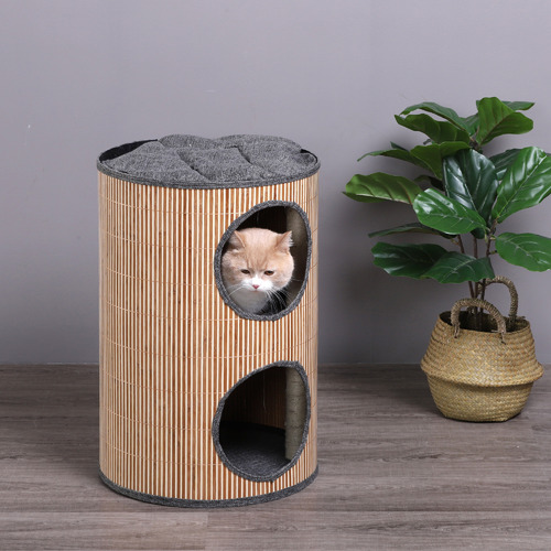 CharliesPetProduct 2 Hole Deluxe Bamboo Barrel Cat Scratcher Temple