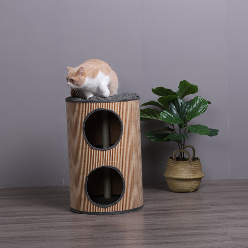 CharliesPetProduct 2 Hole Deluxe Bamboo Barrel Cat Scratcher Temple