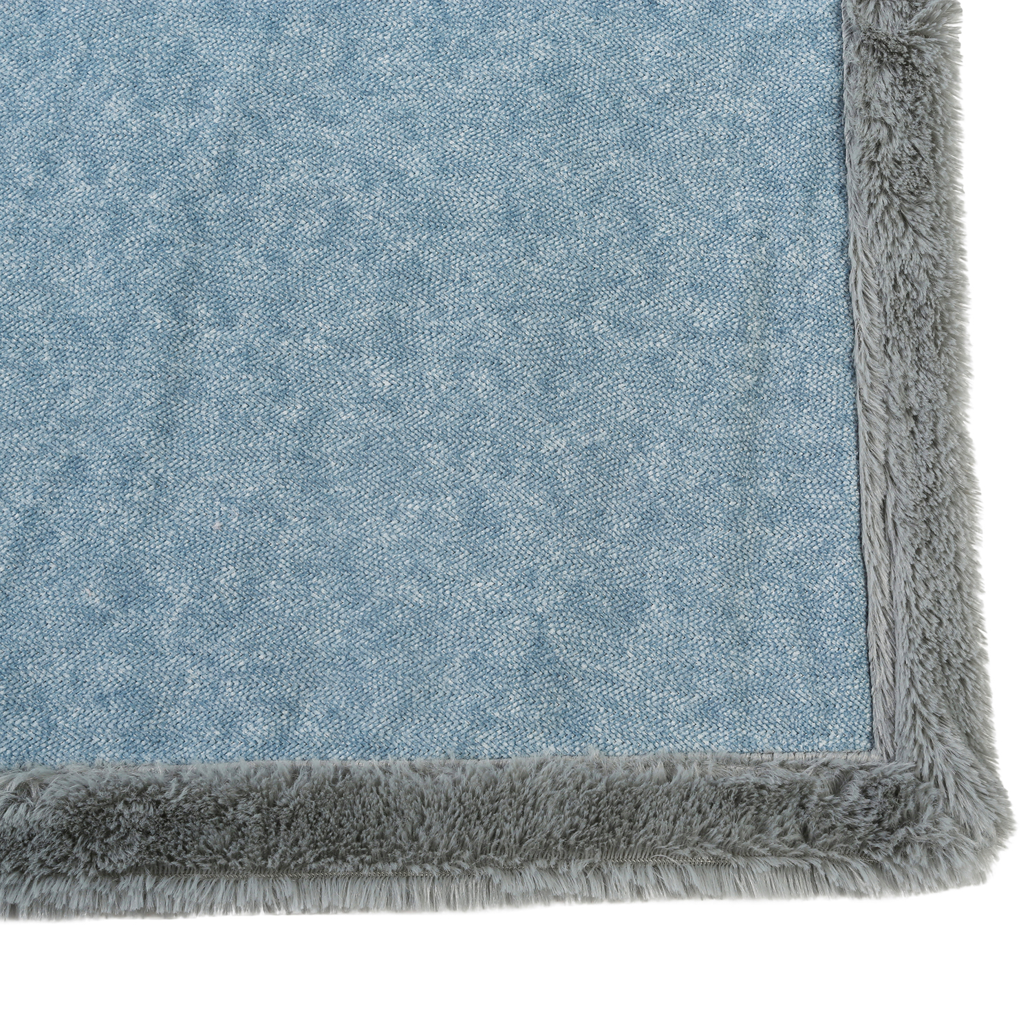 Blue & Grey Trim Reversible Faux Fur Pet Winter Rug & Blanket