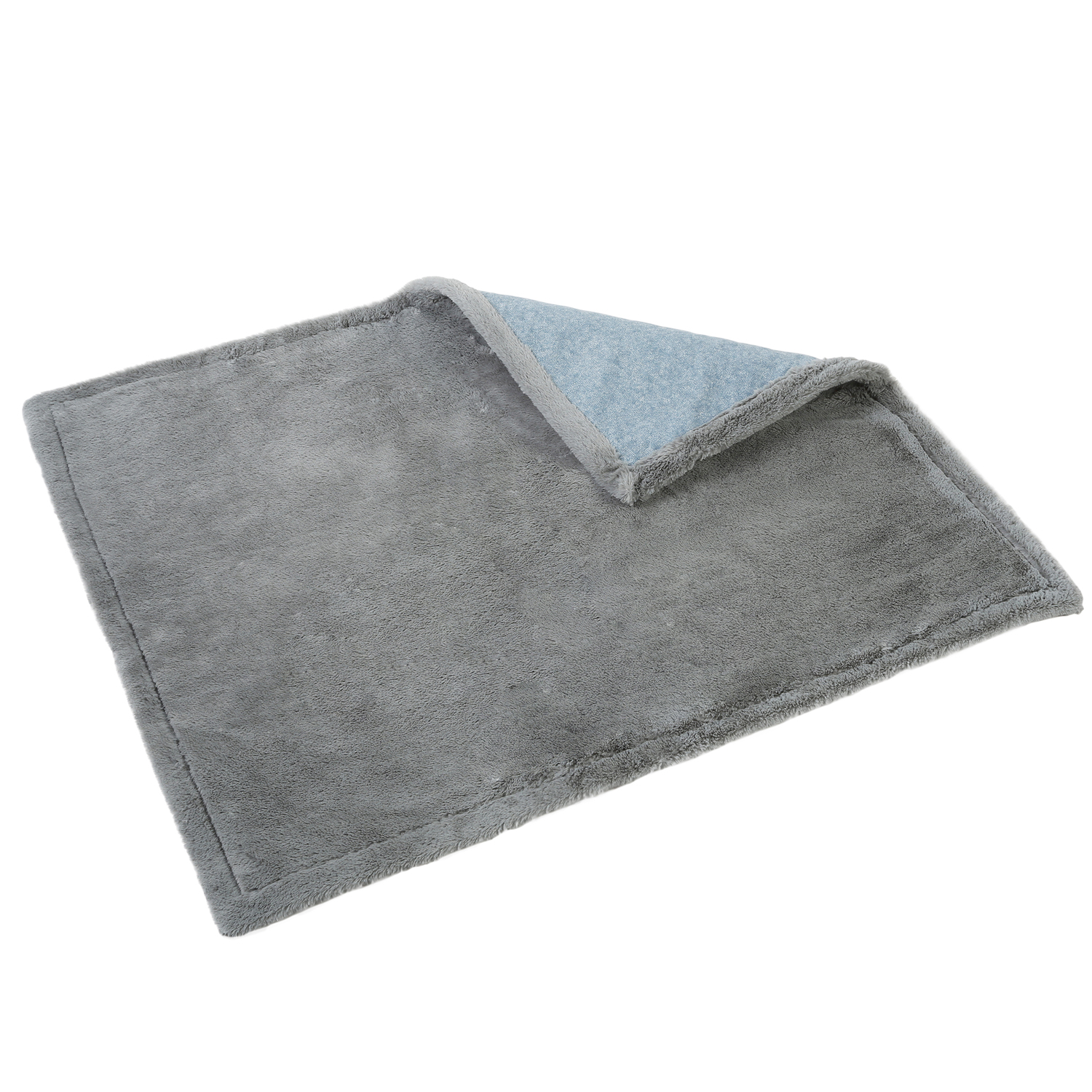 Blue & Grey Trim Reversible Faux Fur Pet Winter Rug & Blanket