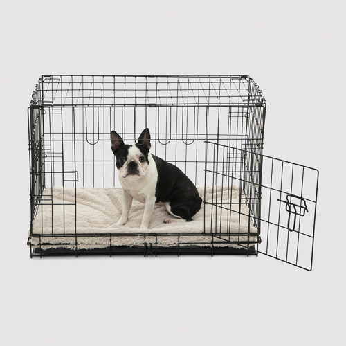 Beige-Faux-Fur-Crate-Dog-Bed