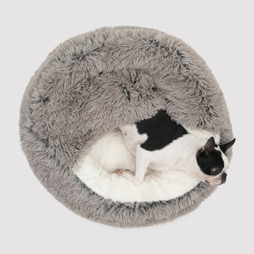 Snookie-Hooded-Donut-Faux-Chinchilla-Dog-Bed