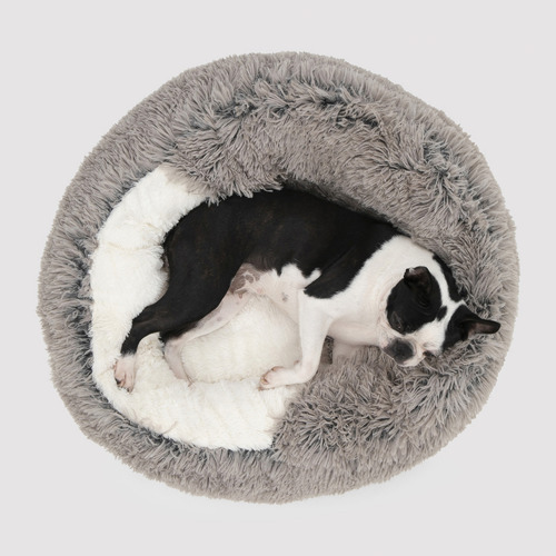 Snookie-Hooded-Donut-Faux-Chinchilla-Dog-Bed