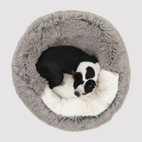 Snookie-Hooded-Donut-Faux-Chinchilla-Dog-Bed