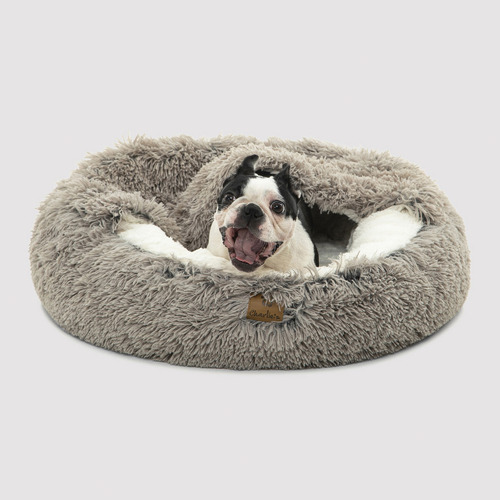 Snookie-Hooded-Donut-Faux-Chinchilla-Dog-Bed
