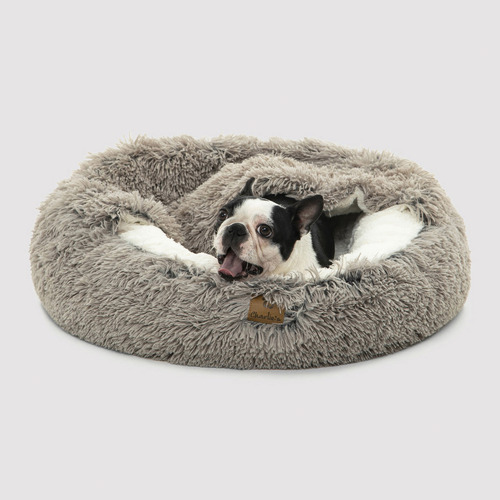 Snookie-Hooded-Donut-Faux-Chinchilla-Dog-Bed