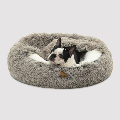 Snookie-Hooded-Donut-Faux-Chinchilla-Dog-Bed