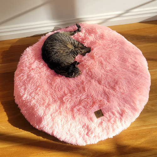 Ombre-Pink-Shaggy-Faux-Fur-Round-Pet-Mat
