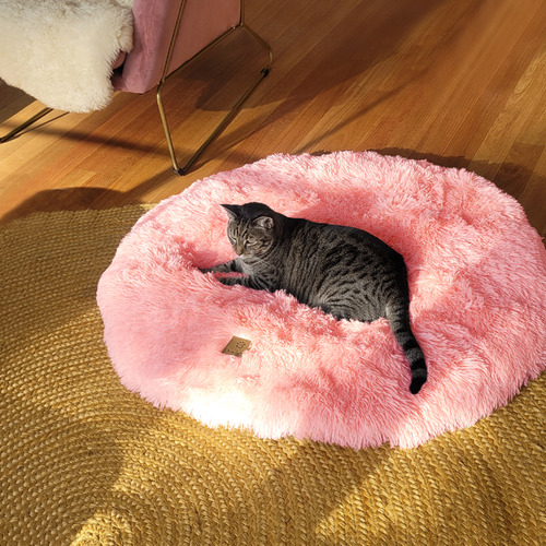 Ombre-Pink-Shaggy-Faux-Fur-Round-Pet-Mat