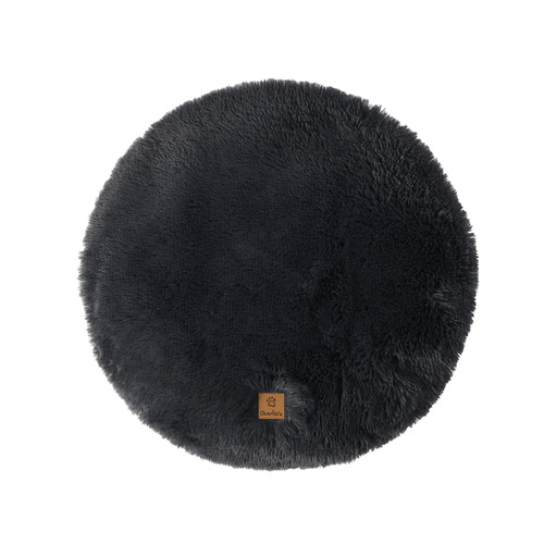 Charcoal-Shaggy-Faux-Fur-Round-Pet-Mat