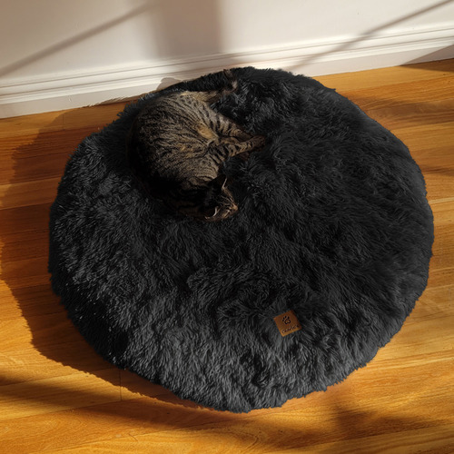 Charcoal-Shaggy-Faux-Fur-Round-Pet-Mat