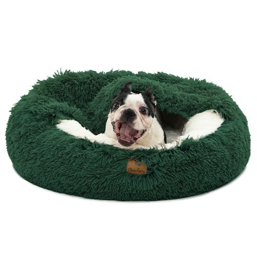 Hooded-Donut-Faux-Fur-Dog-Bed