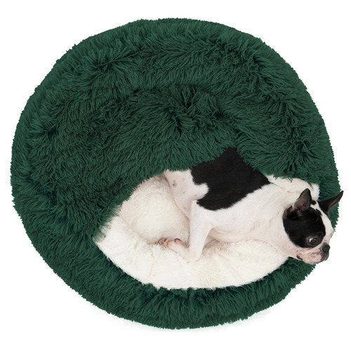 Hooded-Donut-Faux-Fur-Dog-Bed