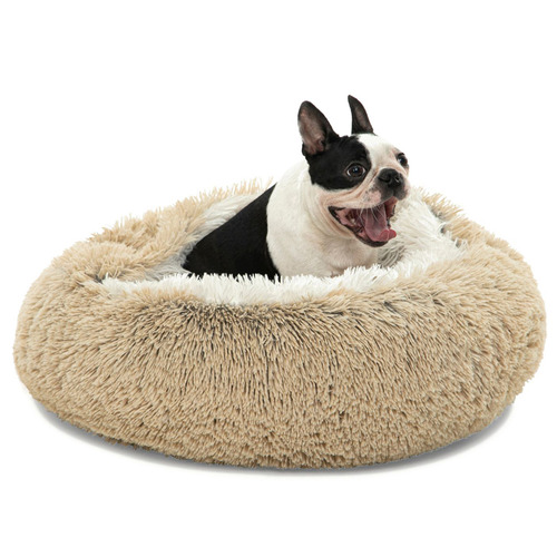 Snookie-Hooded-Donut-Faux-Chinchilla-Dog-Bed