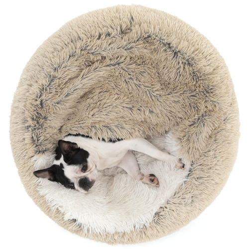 Snookie-Hooded-Donut-Faux-Chinchilla-Dog-Bed