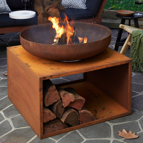 Rust Santorini Fire Pit with Wood Storage Temple & ster