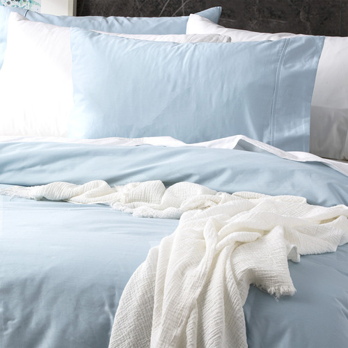 Chiswick Living Mid Blue 500TC Natural Bamboo & Cotton Quilt Cover Set Temple & ster