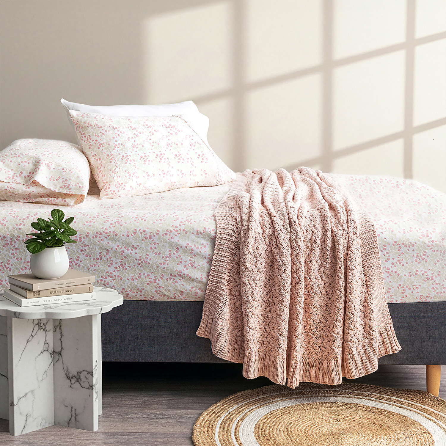 Quenby Egyptian Cotton Flannelette Fitted Sheet & Pillowcases