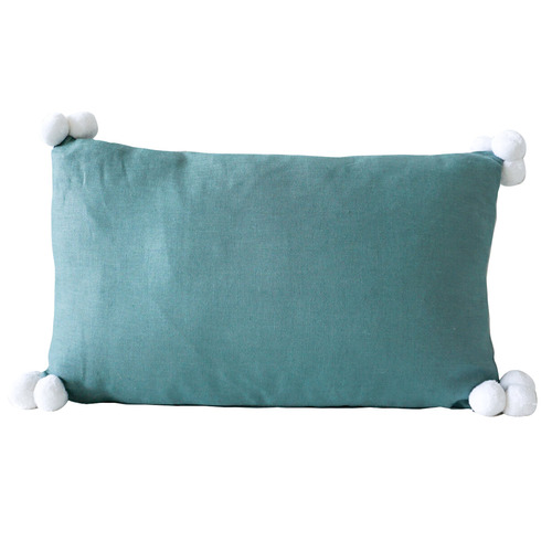 Rectangular Linen Pom Pom Cushion