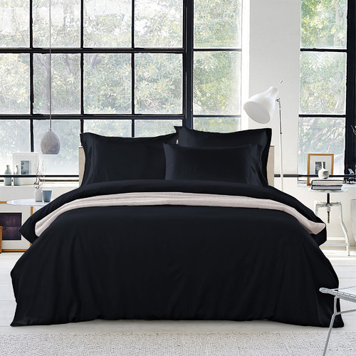 Luxurious Black Rosetta 1200TC Egyptian Cotton Quilt Cover Set Temple & ster