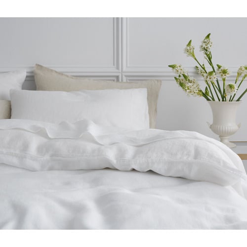 White Triemes French Flax Linen Quilt Cover Set