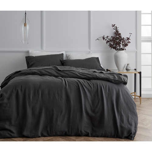 Charcoal Triemes French Flax Linen Quilt Cover Set