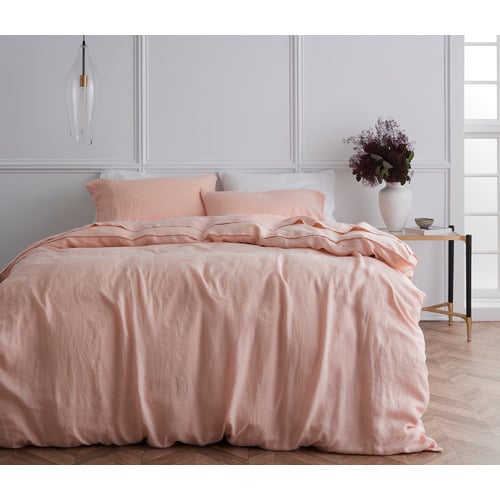 Soft Pink Triemes French Flax Linen Quilt Cover Set