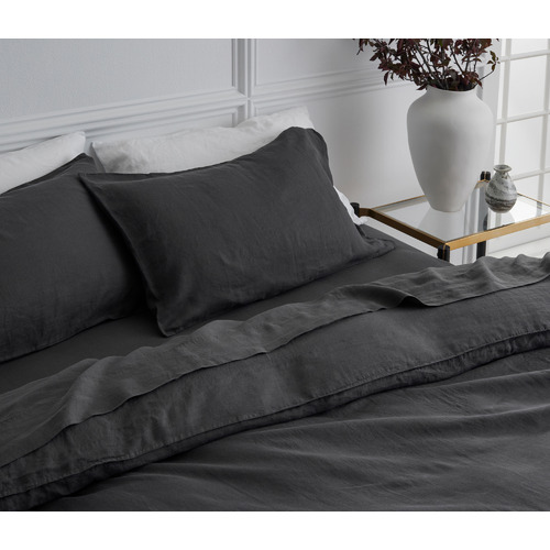 Charcoal Triemes French Flax Linen Quilt Cover Set