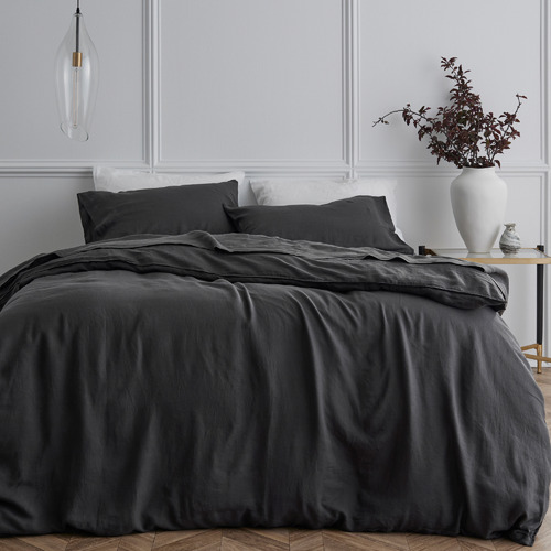 Charcoal Triemes French Flax Linen Quilt Cover Set