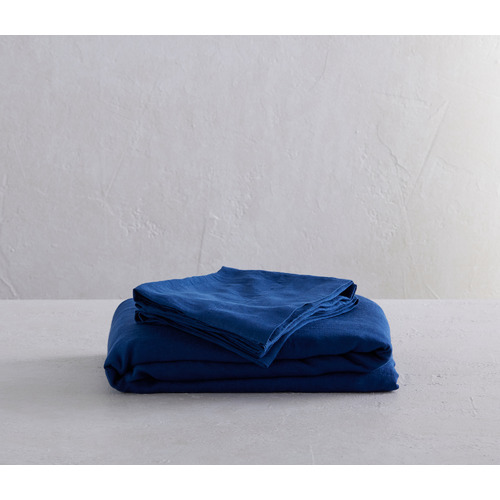 Navy Blue Triemes French Flax Linen Quilt Cover Set