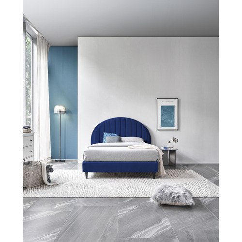 Navy Channel Arch Velvet Bedhead
