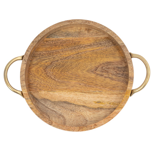Hand-crafted Round Mango Wood Decorative Tray with Handles