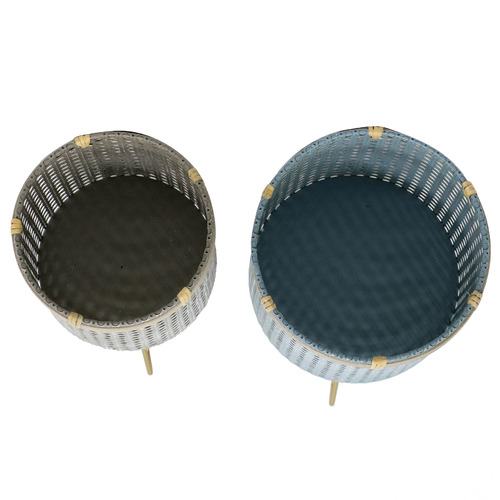 2 Piece Cirque Metal & Rattan Footed Planter Set
