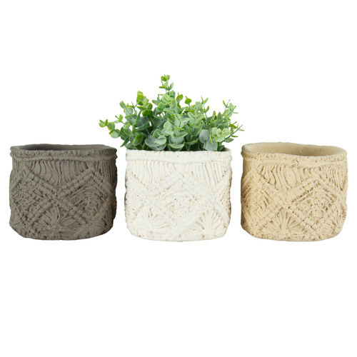3 Piece Macrame Cement Pot Planter Set
