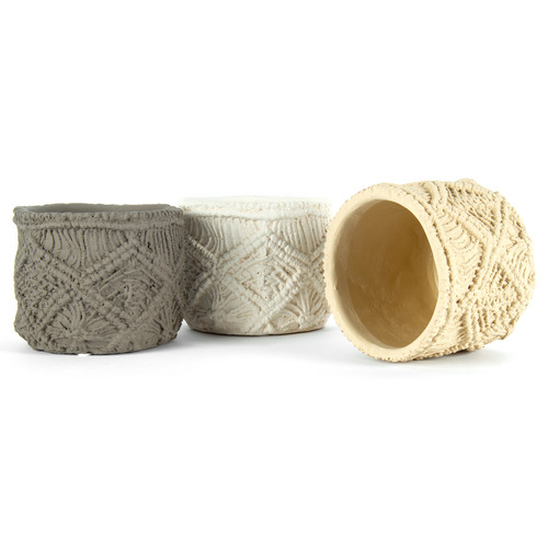 3 Piece Macrame Cement Pot Planter Set
