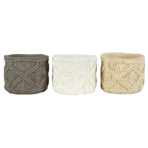3 Piece Macrame Cement Pot Planter Set