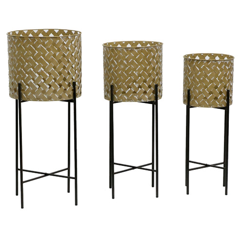 3 Piece Eave Stilted Cane Planters on Stand