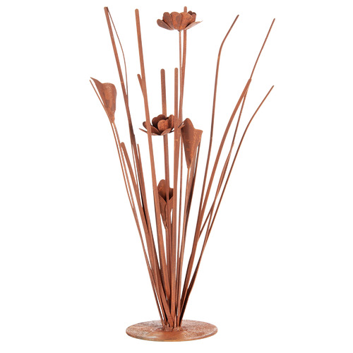 Rust Plant & Flowers On Base Statue