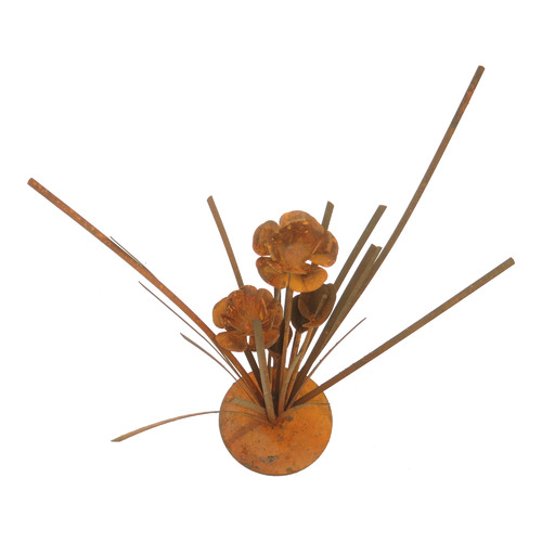 Rust Plant & Flowers On Base Statue