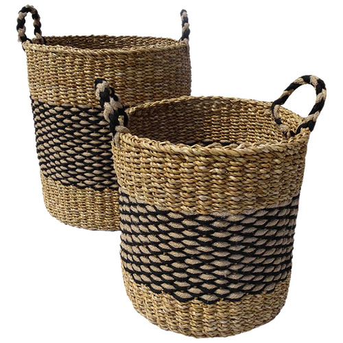 HighST. 2 Piece Natural & Black Basket With Handles Set Temple & ster