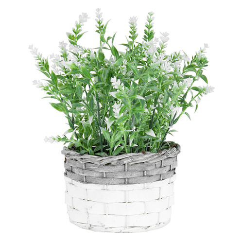 High St. 24cm Faux White Stem Flower in Basket Planter | Temple & Webster