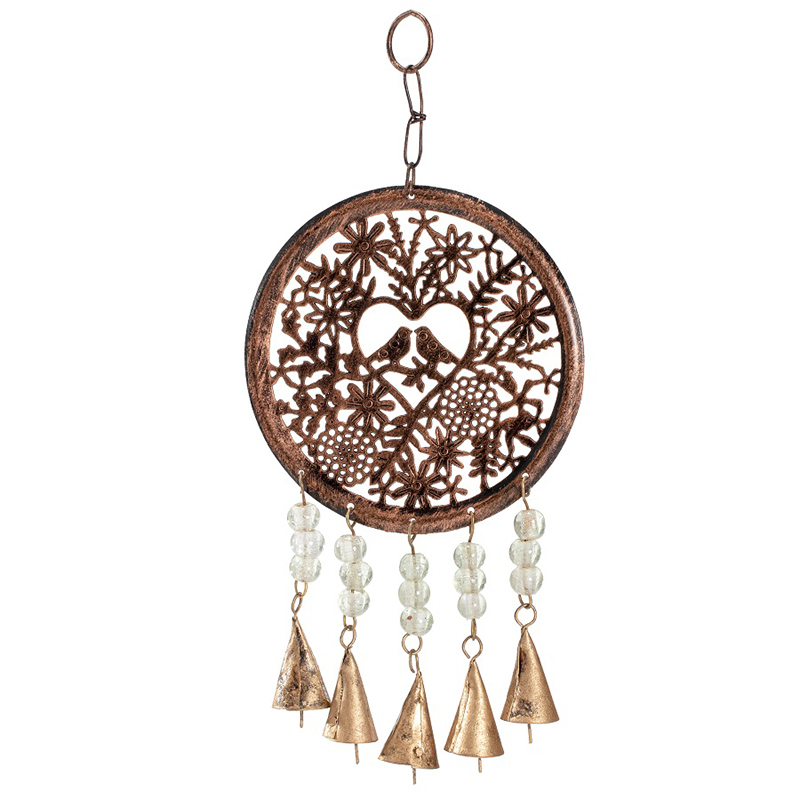Handcrafted Iron Hanging Birds in Heart with Beads & Bells