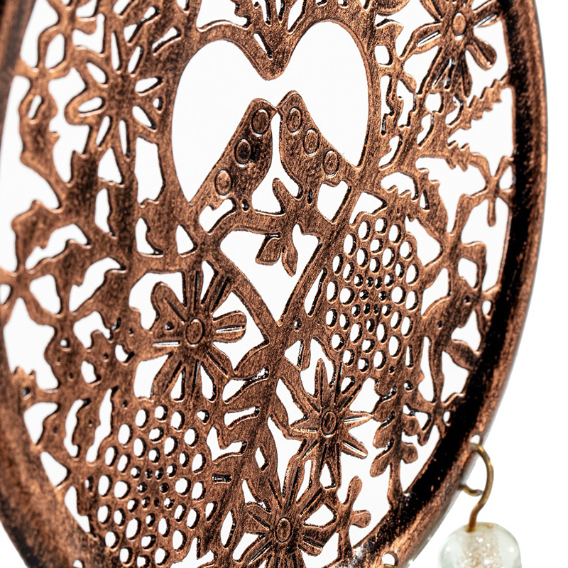 Handcrafted Iron Hanging Birds in Heart with Beads & Bells