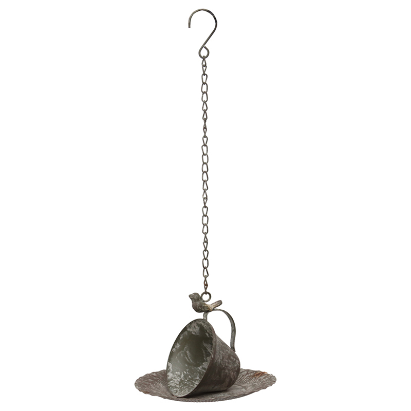 2 Piece Hanging Cup & Saucer Iron Birdfeeder Decor