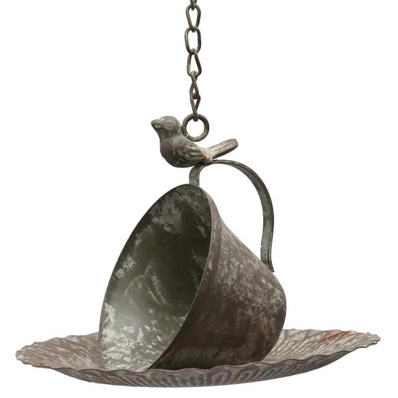 2 Piece Hanging Cup & Saucer Iron Birdfeeder Decor