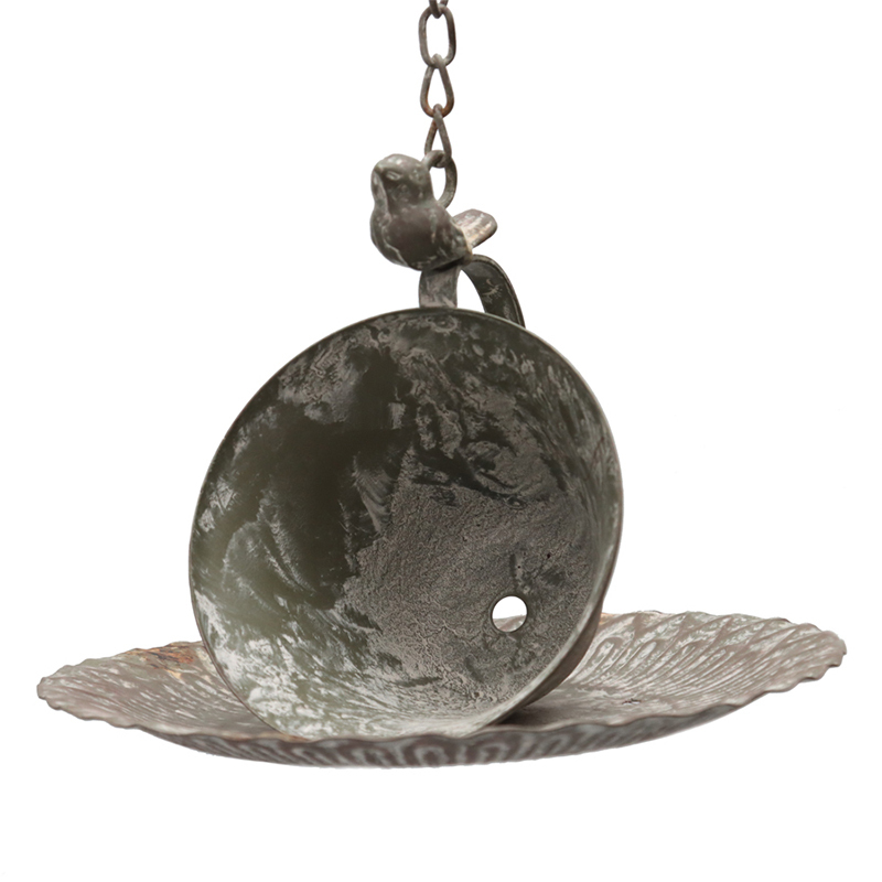2 Piece Hanging Cup & Saucer Iron Birdfeeder Decor