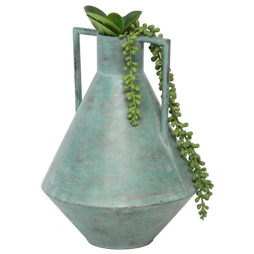 Distressed Aqua Metal 32cm Decorative Urn