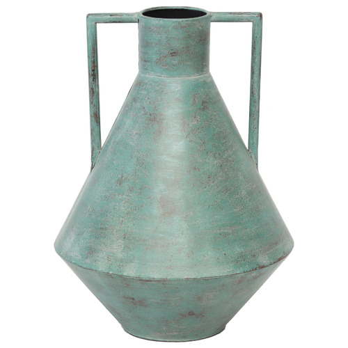Distressed Aqua Metal 32cm Decorative Urn