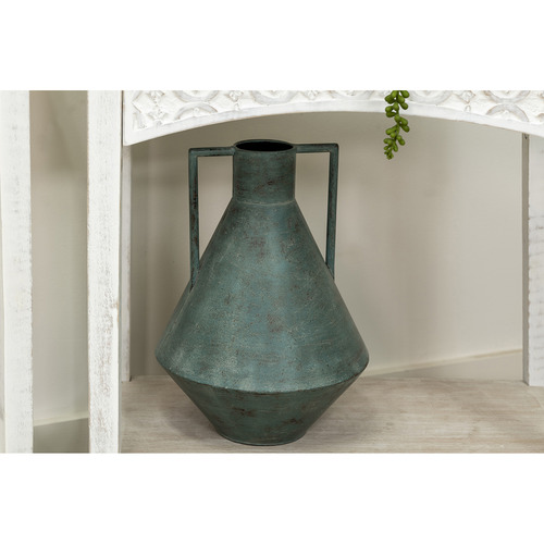 Distressed Aqua Metal 32cm Decorative Urn