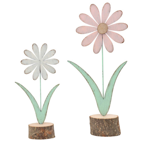 2 Piece Pastel Flower on Base Ornament Set